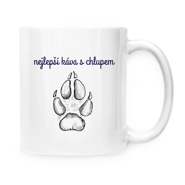 Hrnek malý bílý s potiskem káva s chlupem