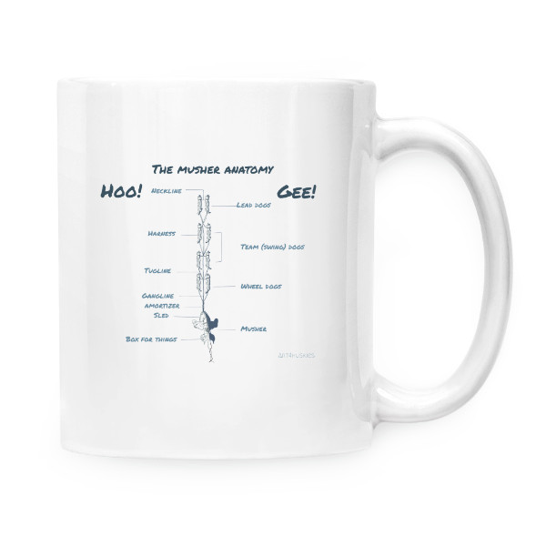 Hrnek malý bílý s potiskem the musher anatomy 